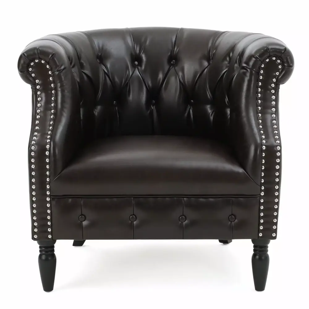 GDF Studio Justus Contemporary Tufted Club Chair in Brown Bonded Leather
