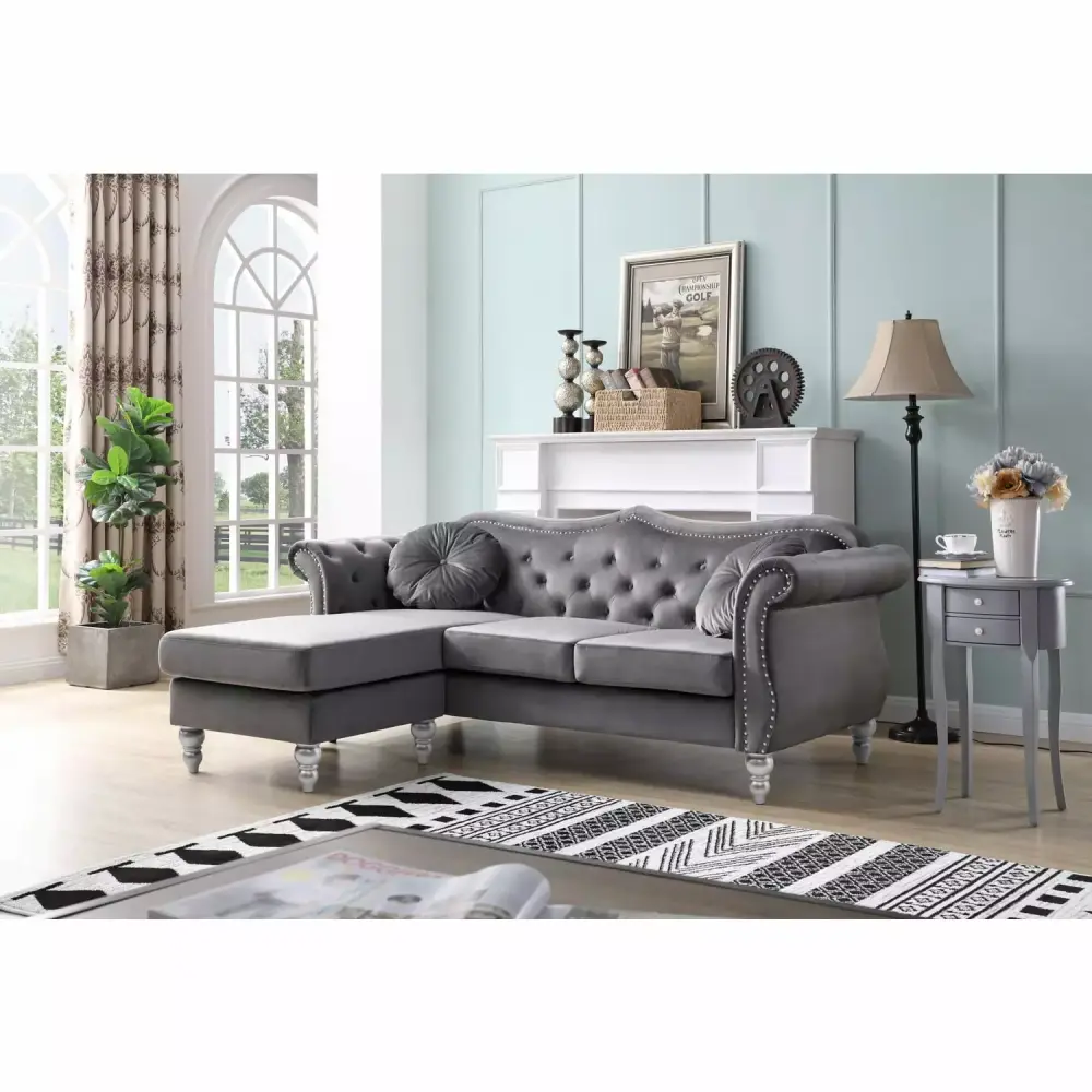 Homestock Contemporary Dark Gray Sofa Chaise Lounge