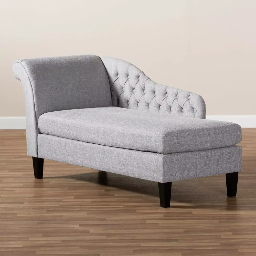 Baxton Studio Florent Modern Contemporary Grey Fabric Upholstered Black Finished Chaise Lounge