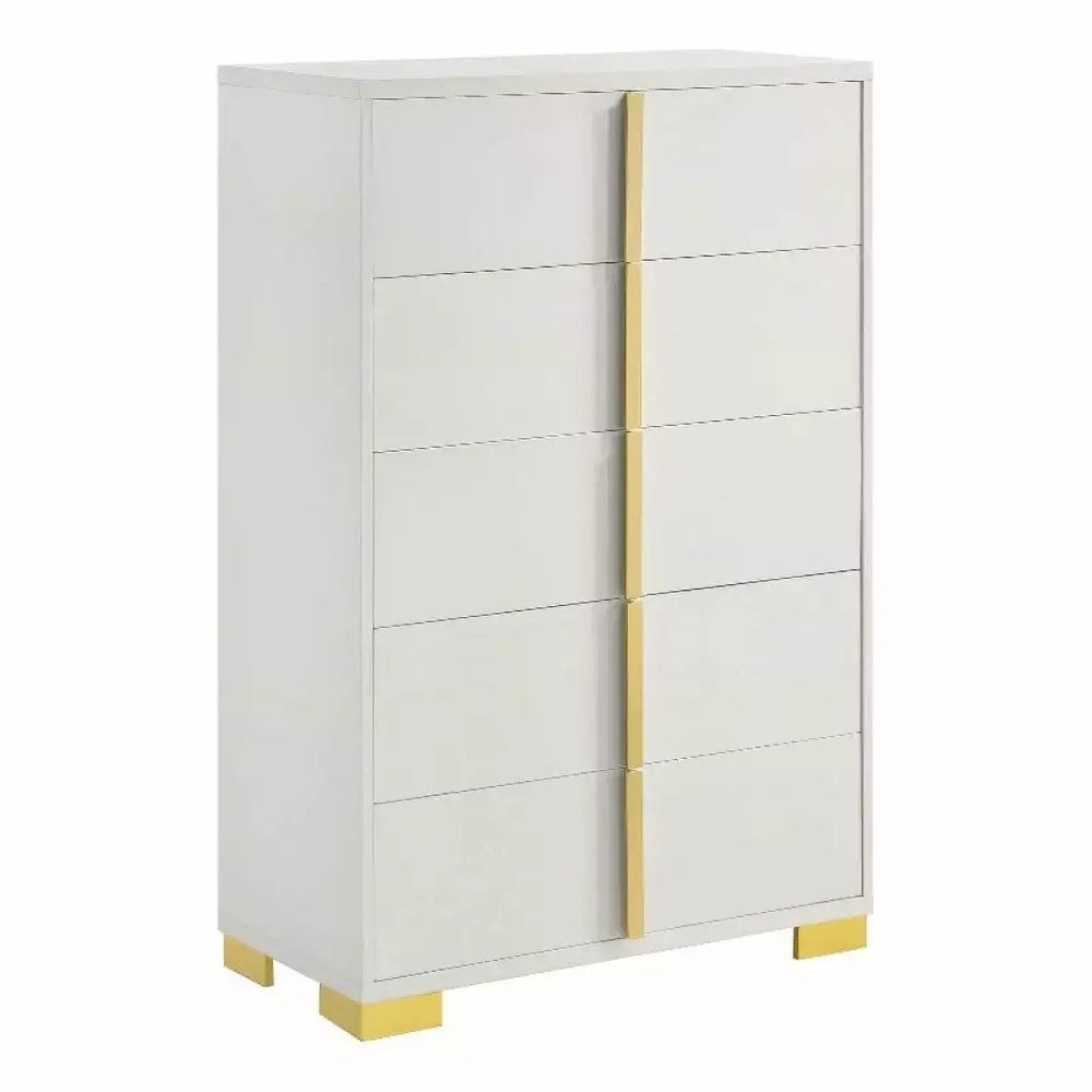 Pemberly Row Contemporary Wood Rectangular Chest in White and Gold