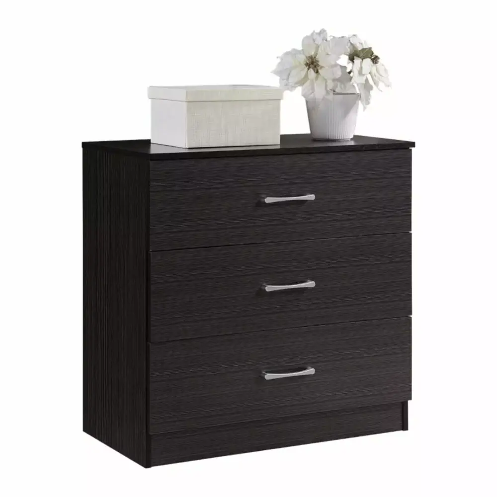 Contemporary Home Living 31.25 Chocolate Brown 3 Storage Drawers Bedroom Chest Dresser