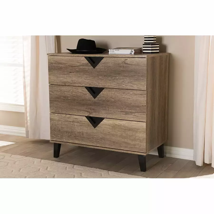 Baxton Studio Wales Modern Light Brown Wood 3-Drawer Chest Contemporary Dresser