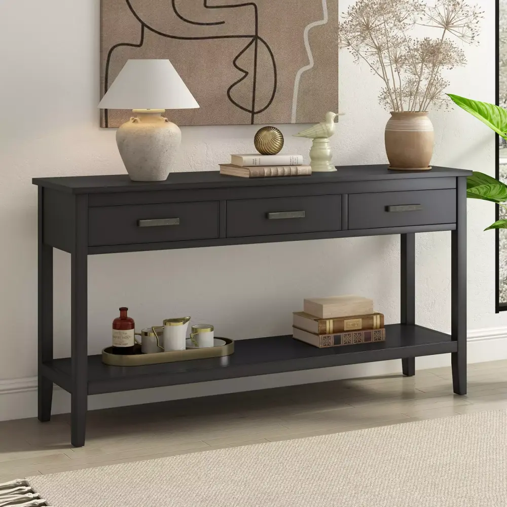 U_STYLE Contemporary 3 Drawer Console Table with Shelf for Entryway Hallway or Living Room