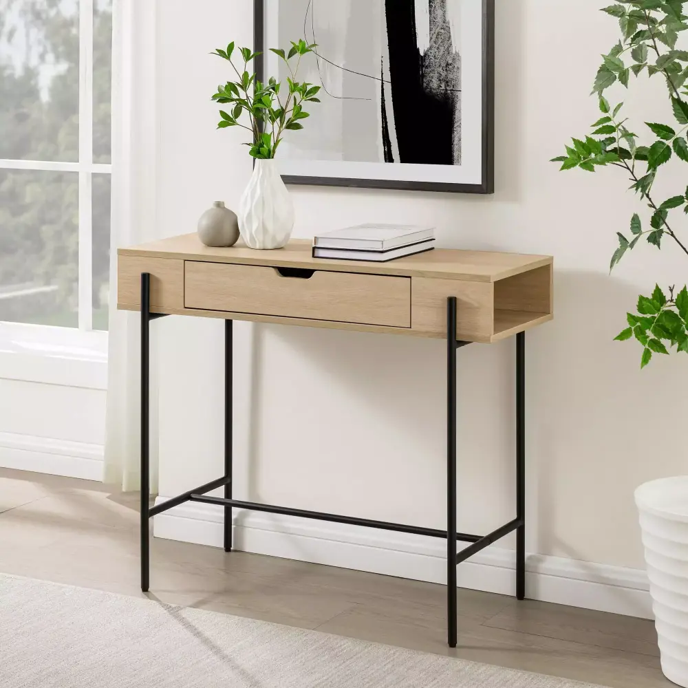 Walker Edison 37 Contemporary 1-Drawer Entryway Table in Coastal Oak