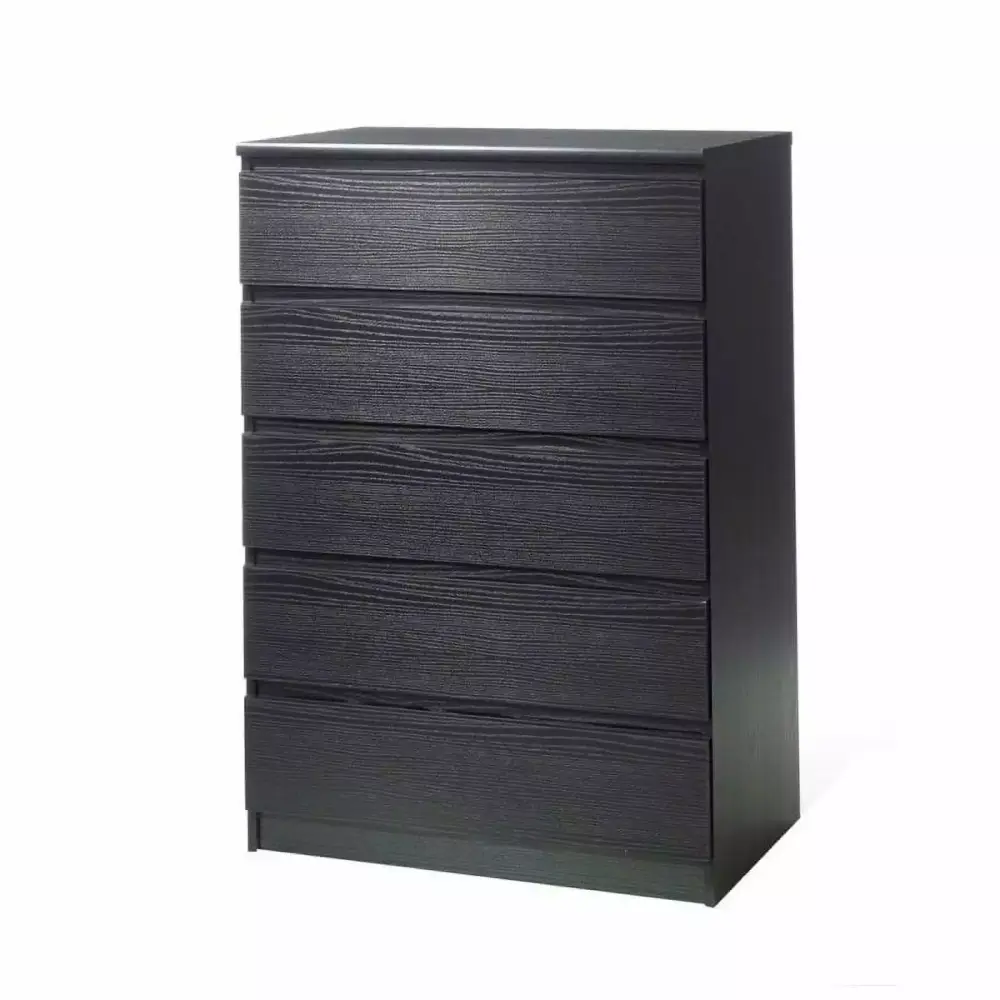 Bowery Hill Contemporary 5 Drawer Wood Chest Black Free Standing Dresser