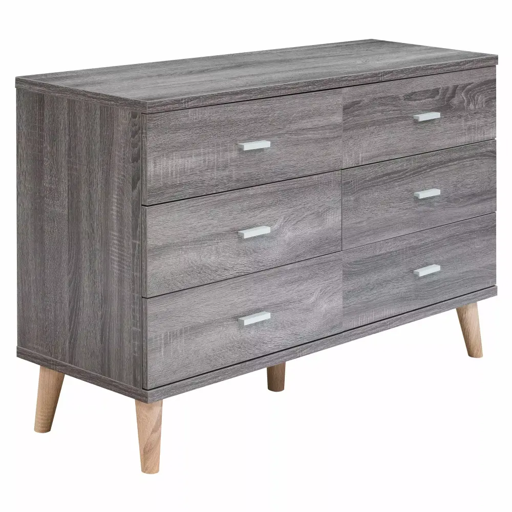 24/7 Shop At Home Orden Wood 6-Drawer Dresser for Bedroom Dark Gray - Contemporary Storage Solution