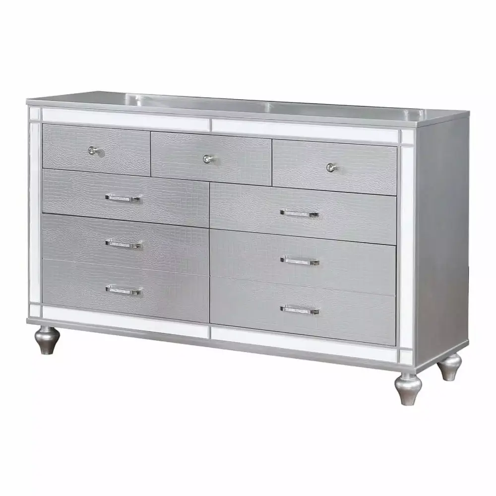 Bowery Hill 7-Drawer Contemporary Solid Wood Dresser in Silver Finish