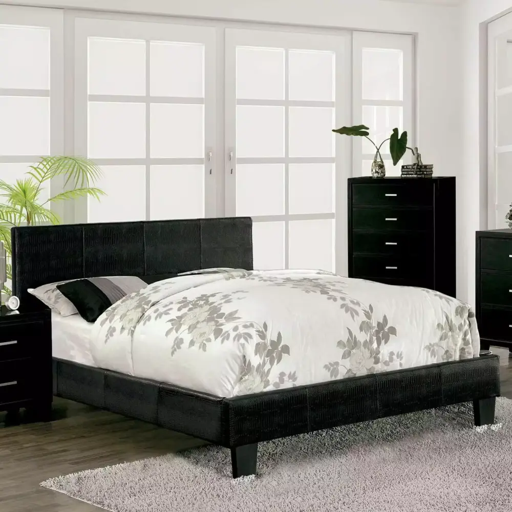 Contemporary Black Solid Wood 6pc Full Bedroom Set FOA CM7793BK-F Wallen