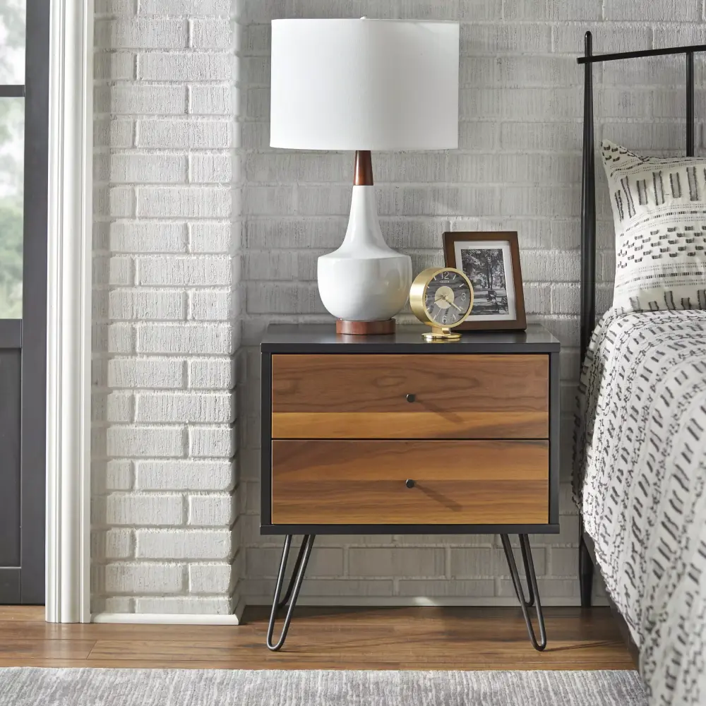 TMS Rodan 2-Drawer Night Stand in Walnut and Black Finish