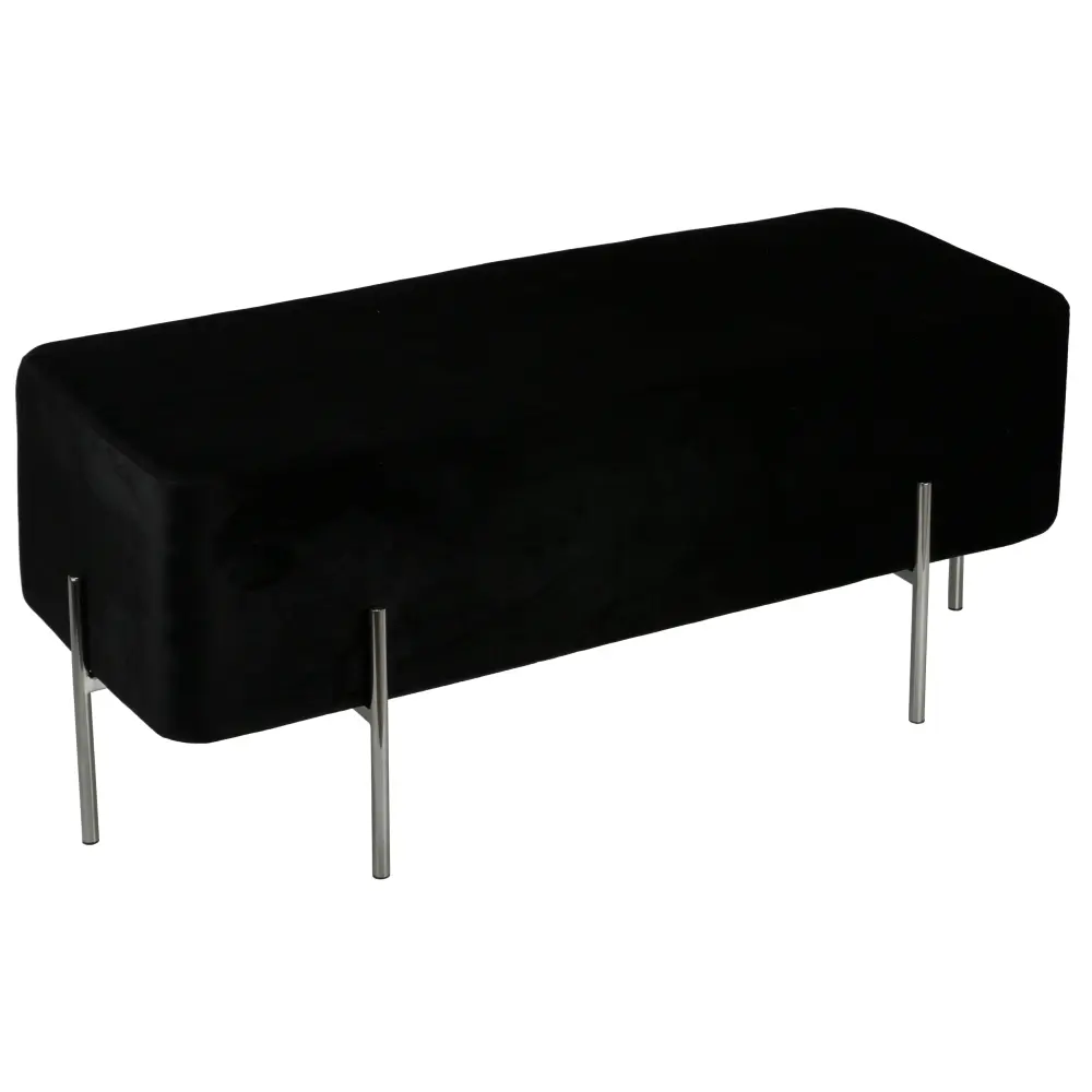 Cortesi Home Orso Contemporary Ottoman with Metal Legs Black Velvet Fabric