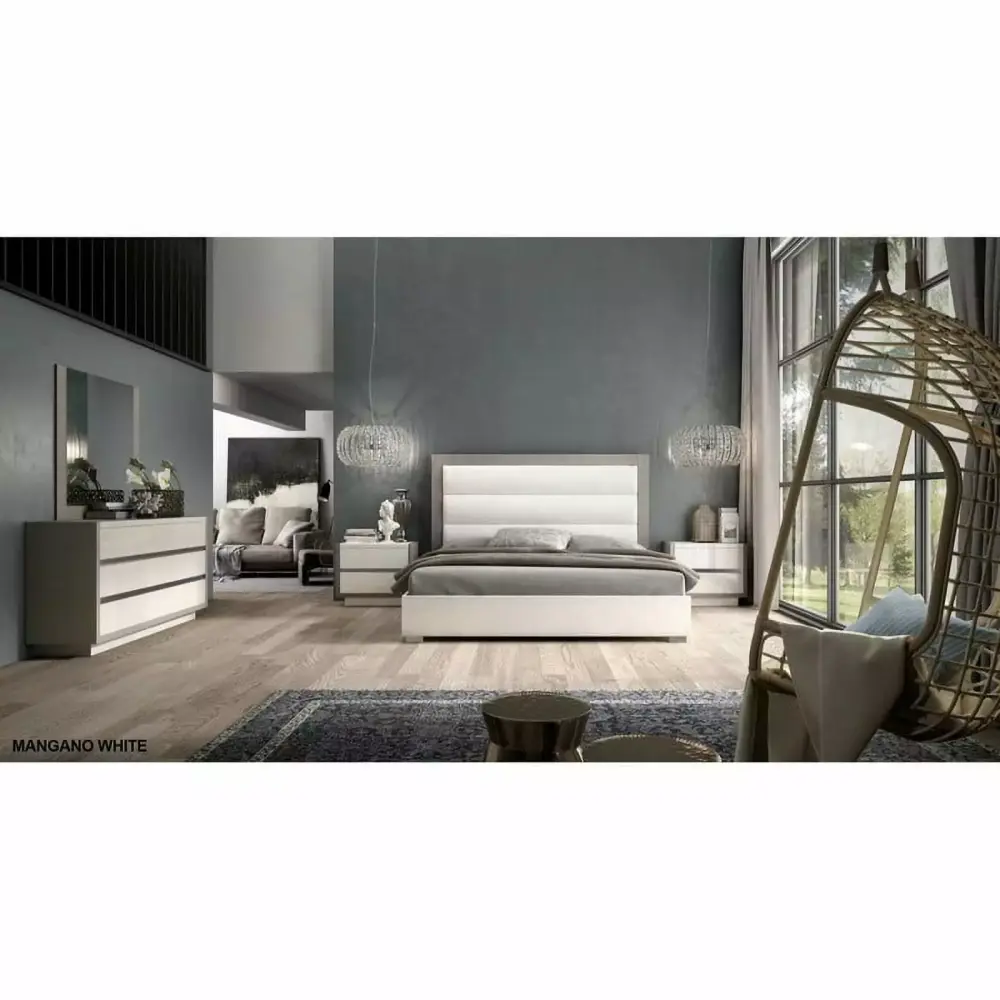 Mangano 5-Piece King Bedroom Set in White and Gray - Modern Bedroom Furniture