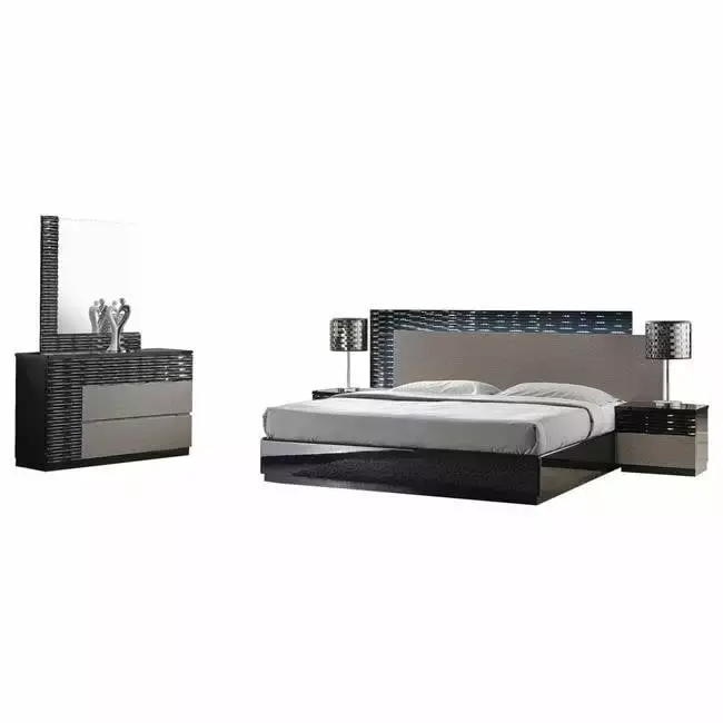 5 Piece Romania California King Bedroom Set. Black & Zebra Grey