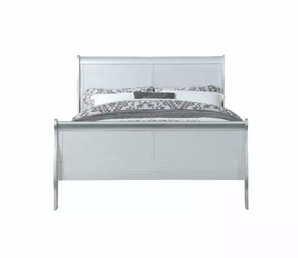 Contemporary Platinum Full 6pcs Bedroom Set by Acme Louis Philippe 26745F-6pcs Platform Bed with Nightstands Dresser Mirror