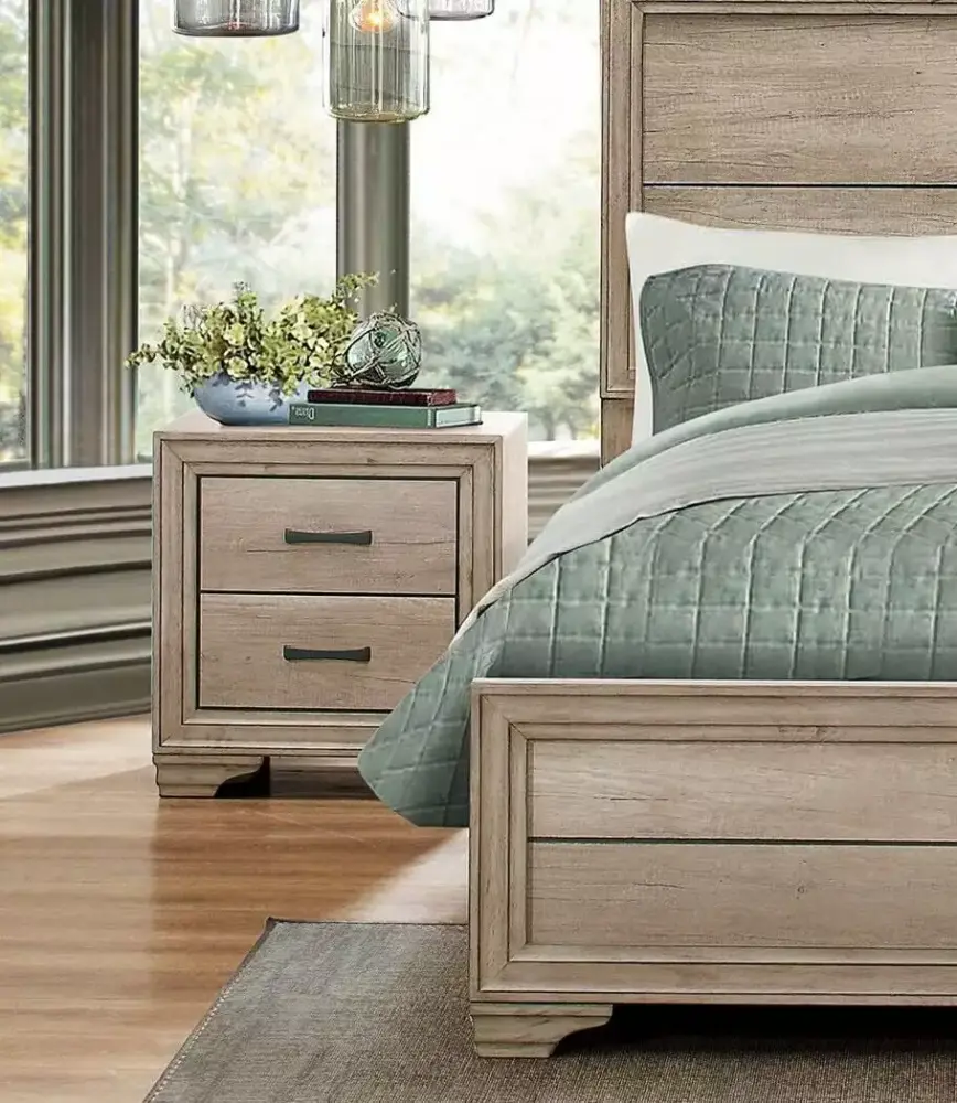 Contemporary 3pc Bedroom Set Full Size Bed and Two Nightstands Natural Finish Bedroom Furniture