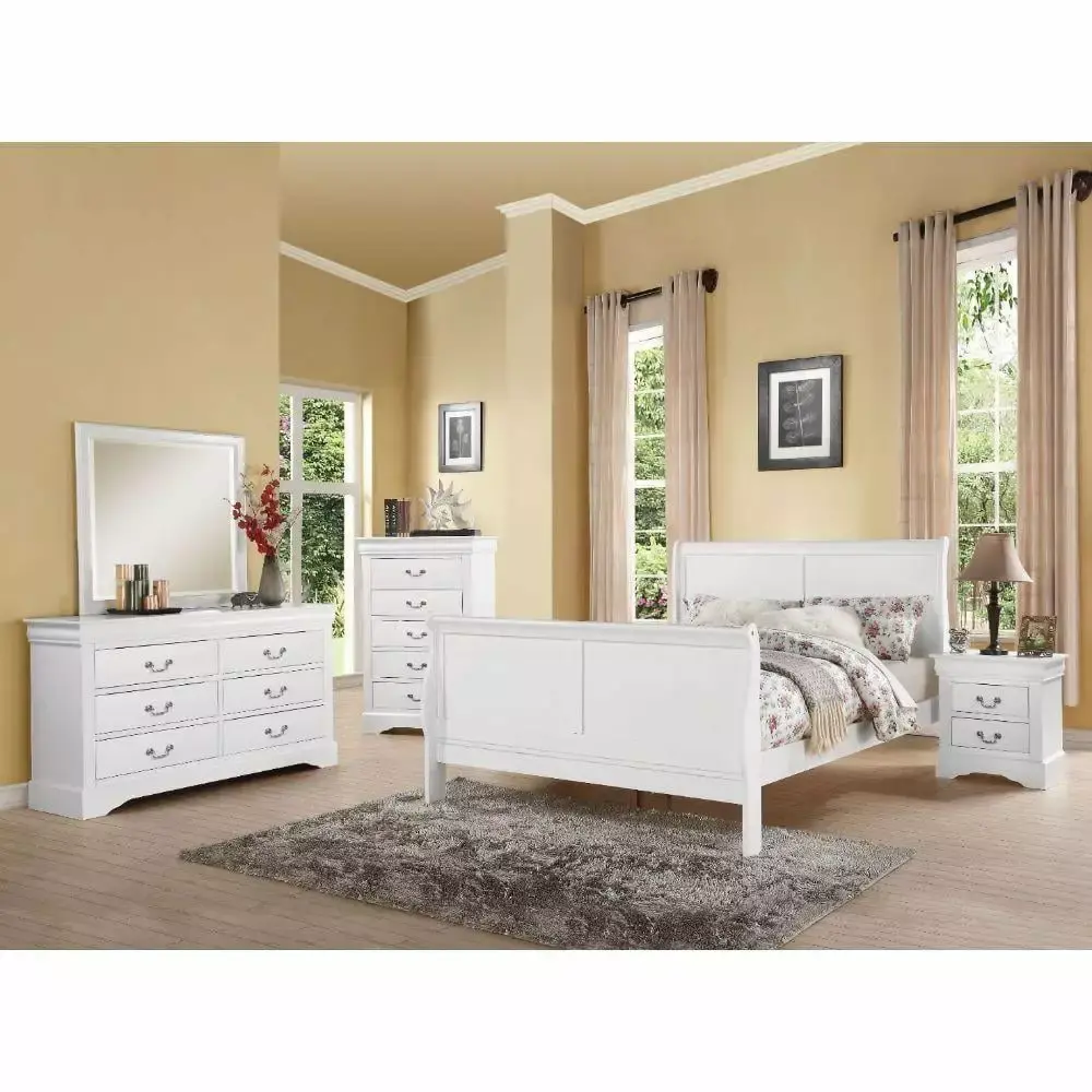 Acme Louis Philippe III Contemporary White Queen 6-Piece Bedroom Set
