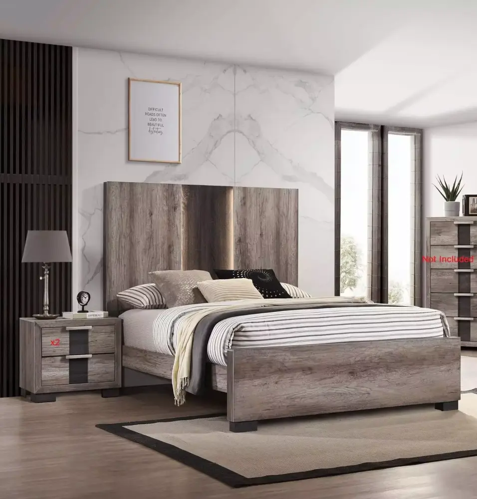 3pc Beautiful Queen Size Bedroom Suite in Gray/Black Finish with Polished Bed and Nightstand