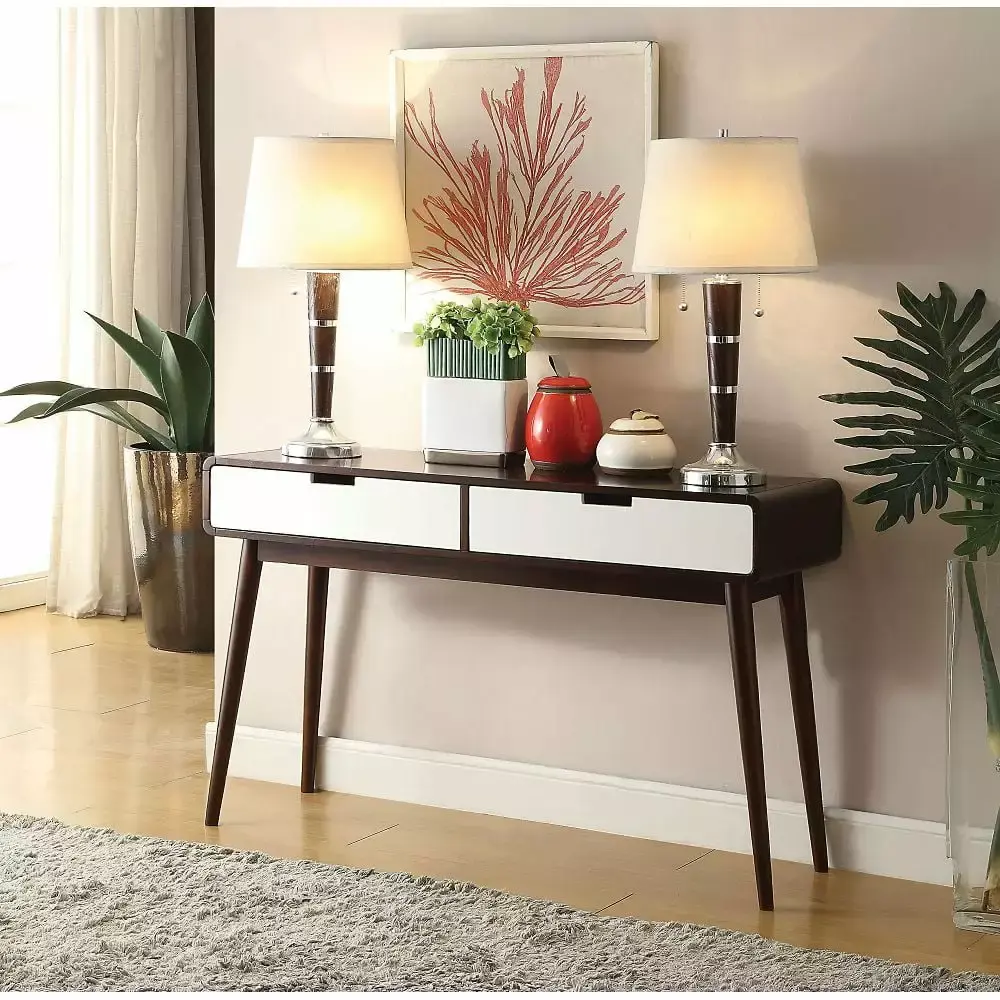 Sofa Table in Espresso and White Finish for Living Room Entryway