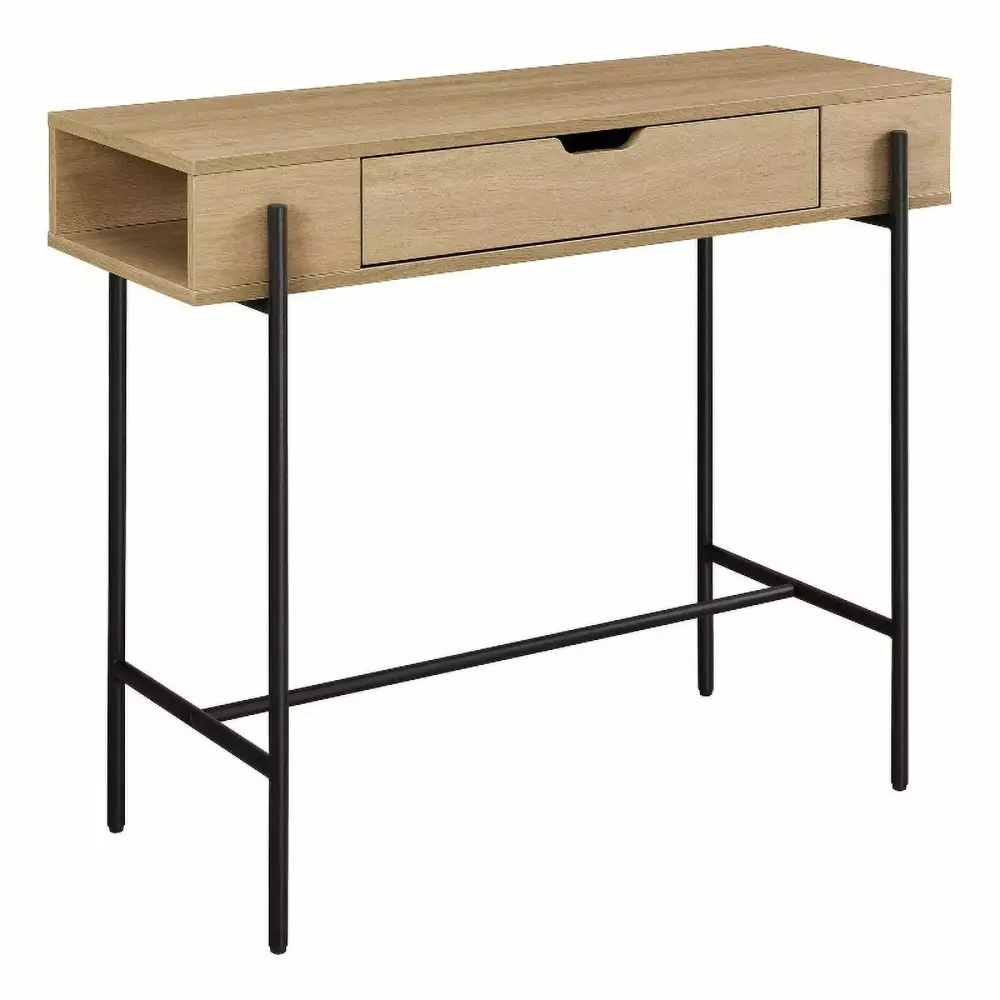 Pemberly Row Contemporary 1 Drawer Wood Entry Table in Oak Black