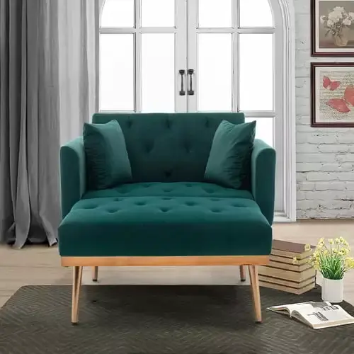 Velvet 2 in 1 Chaise Lounge Indoor Sleeper Chair Convertible with 2 Pillows Green