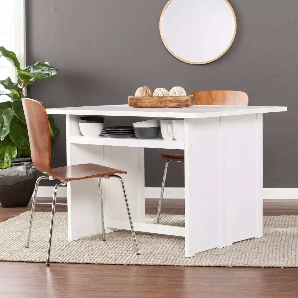 Southern Enterprises Kabrine Wood Console Table to Dining Table in White Finish