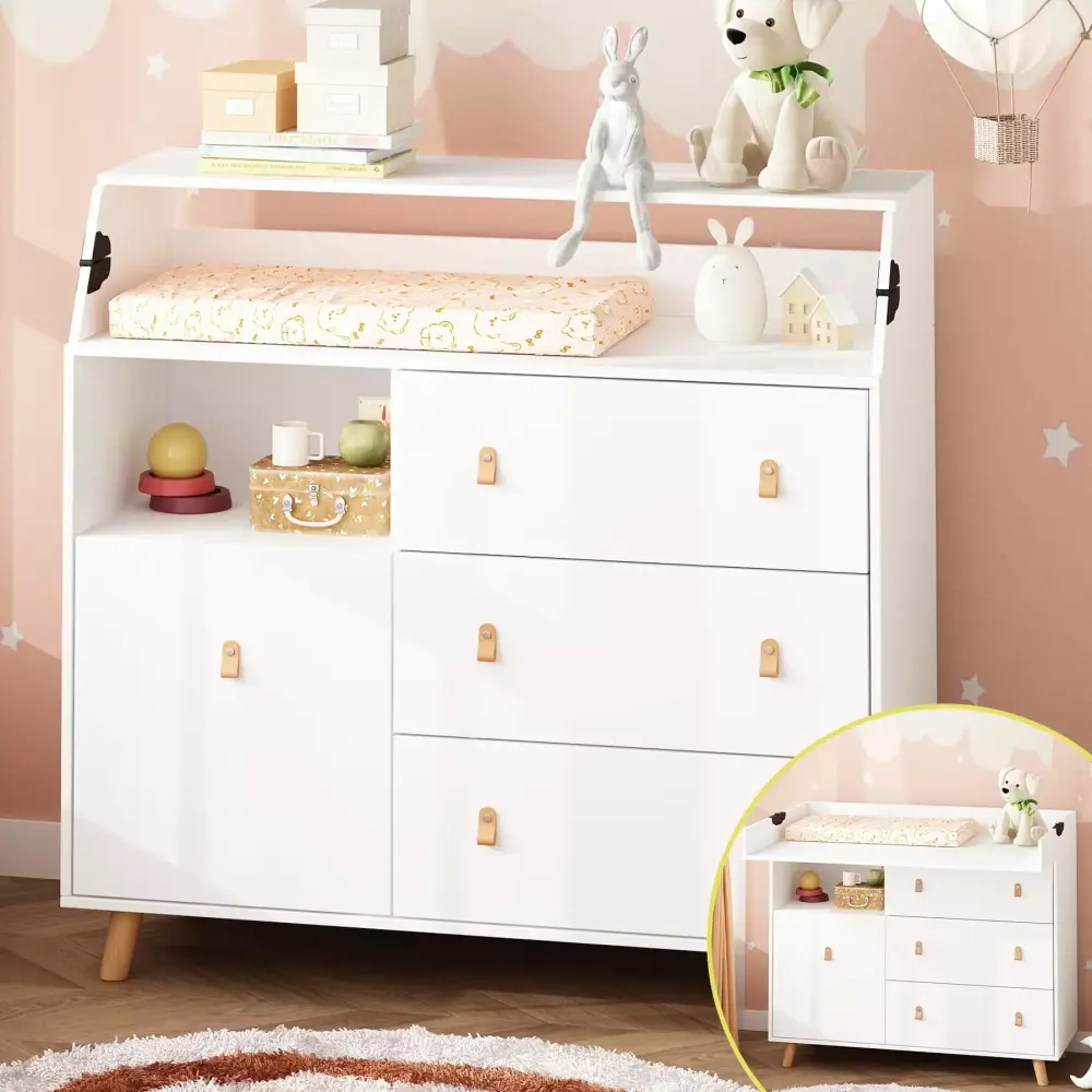 OXYLIFE 2 in 1 Convertible Baby Changing Table Nursery Dresser White