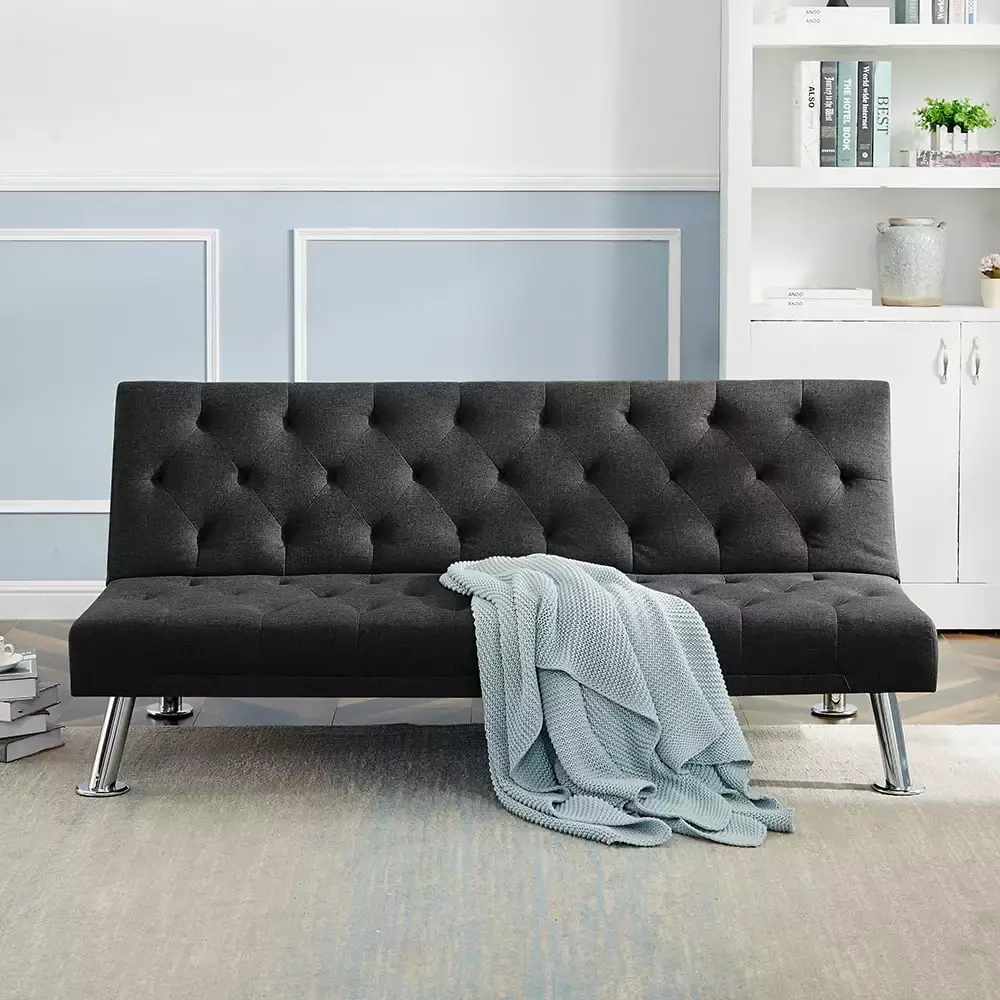 Medgthi Futon Sofa Bed - Upholstered Convertible Folding Sofa Bed Sleeper for Living Room - Black