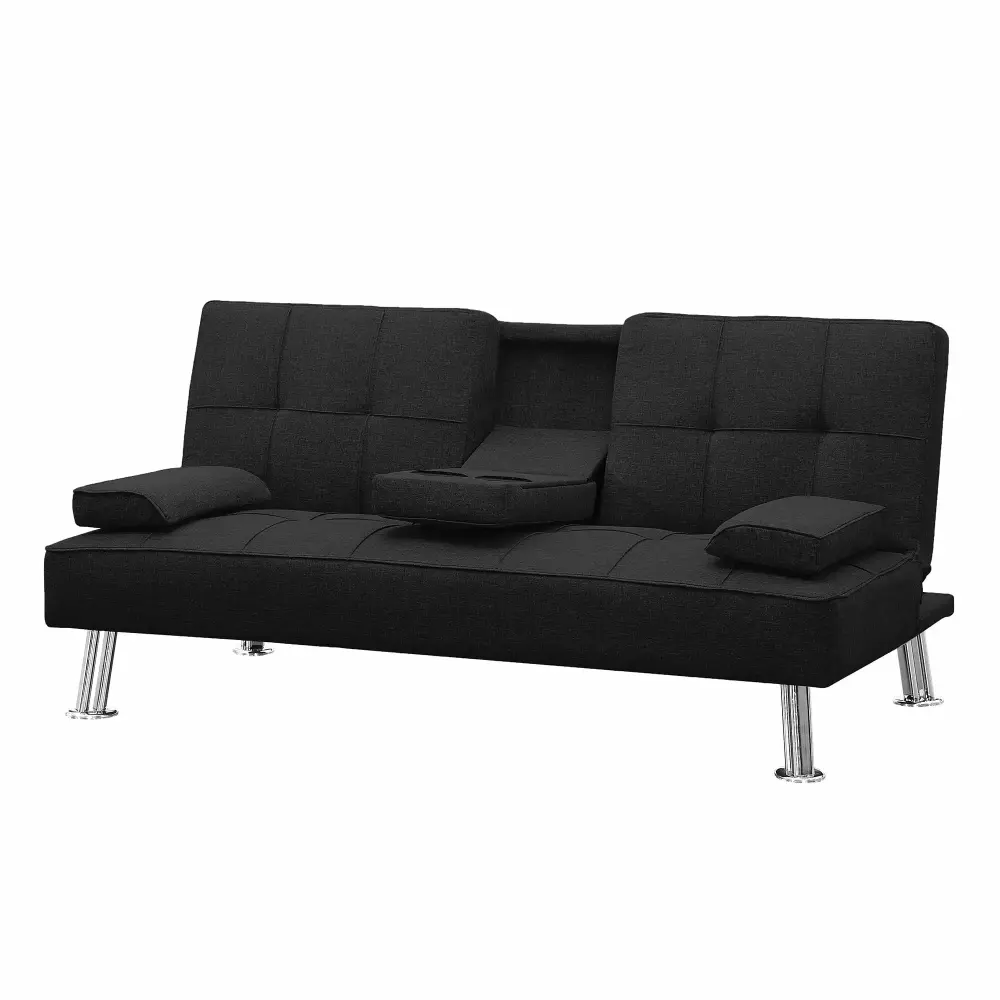 Anself Modern Convertible Folding Futon Sofa Bed with Cup Holders and Removable Armrests
