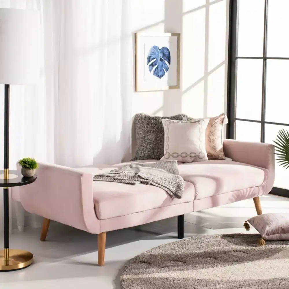 SAFAVIEH Bushwick Foldable Futon Bed in Blush and Natural Colors