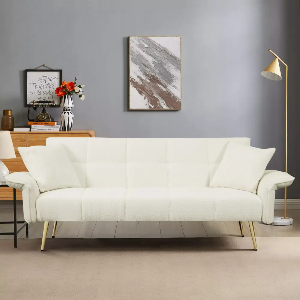 70.1 Futon Sofa Bed Convertible Double Sofa Bed with Folding Armrests for Living Rooms and Small Spaces