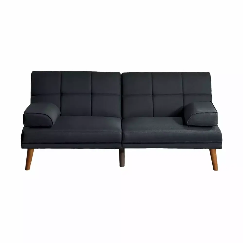 Gina 71 Inch Adjustable Futon Sofa Bed with Square Tufted Tapered Legs in Black Saltoro Sherpi