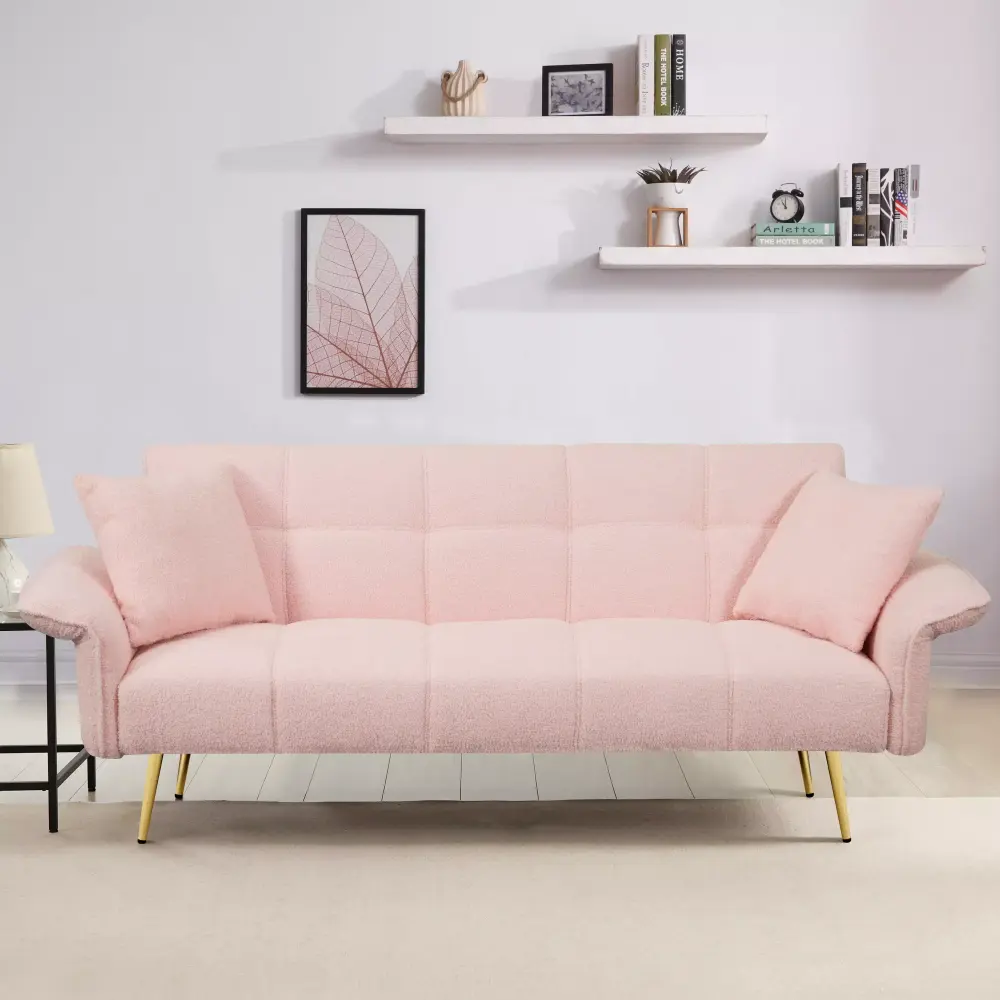 70-inch Teddy Fleece Sofabed Convertible Futon with Adjustable Arms and Backrest for Living Room and Bedroom