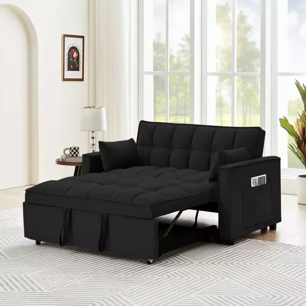 Sofa Bed Couch Convertible Sofa Bed with Pillows Adjustable Backrest Solid Wood Frame