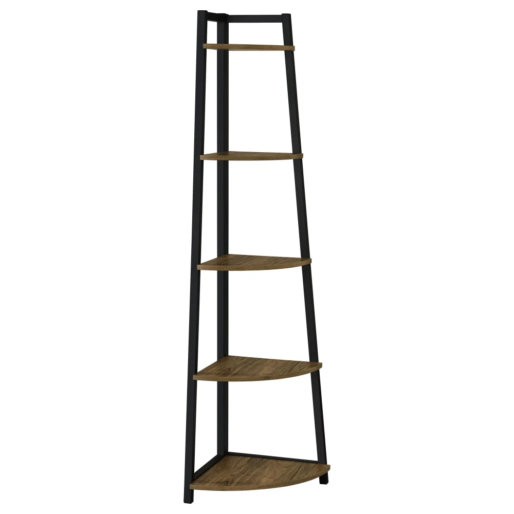 Jacksonville 5-tier Corner Bookcase Aged Walnut Tall Bookshelf
