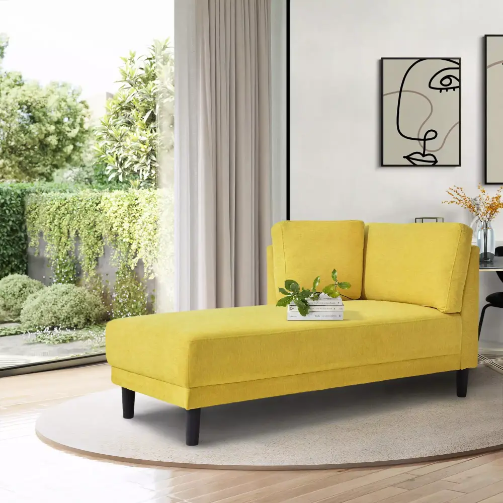65 Mid-Century Modern Fabric Corner Lounge Chair Upholstered Indoor Chaise Lounge For Bedroom Office Small Living Room Apartment Yellow