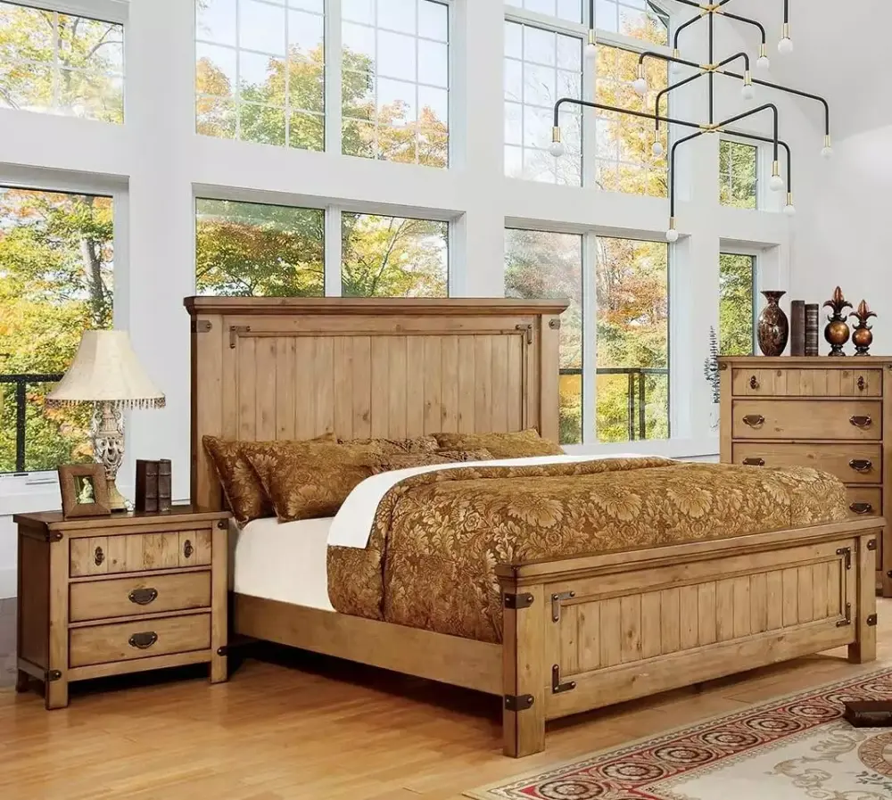 Cottage Weathered Elm Solid Wood Queen Bedroom Set 3pc Pioneer by FOA