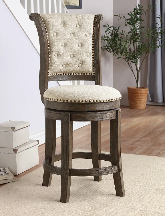 Glison Beige Fabric & Walnut Counter Height Chair - Single