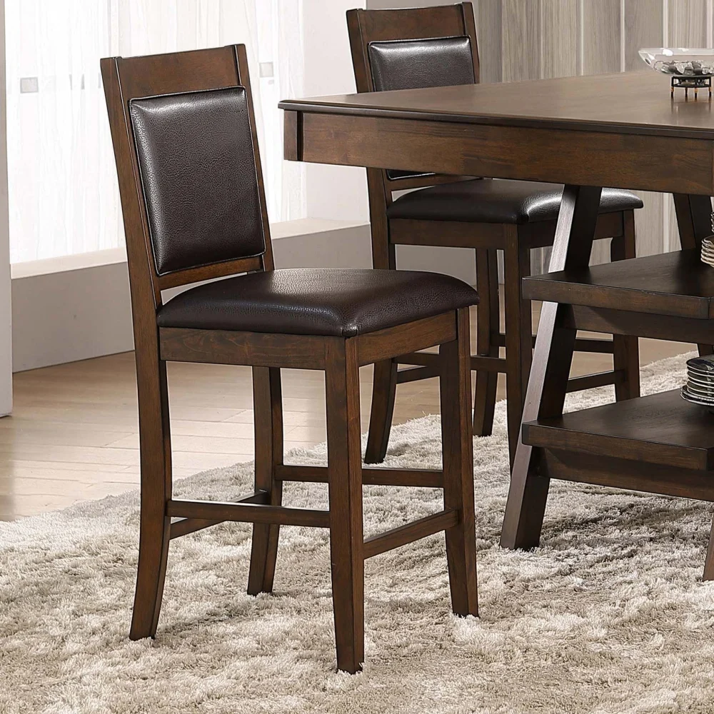 Dewey Upholstered Counter Height Chairs with Footrest Set of 2 Brown and Walnut Bar Stools