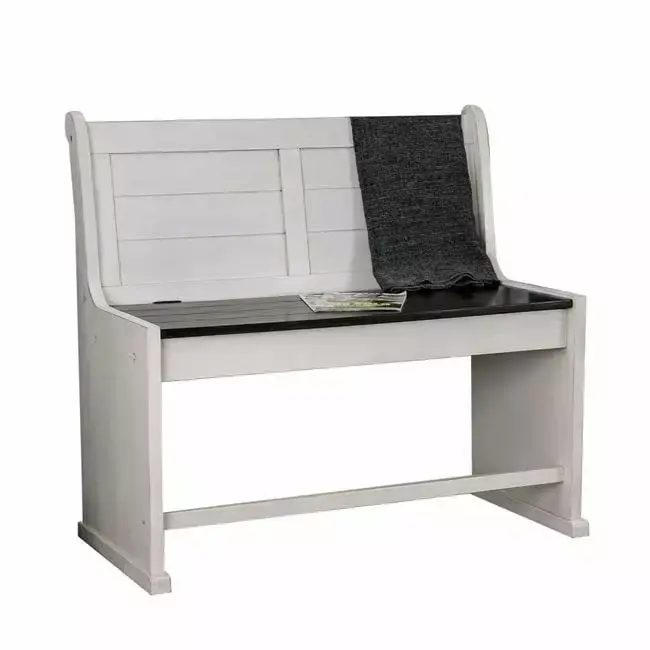 Benzara Wooden Counter Height Bench with Lift Top Seat White & Black - Functional Kitchen Seating