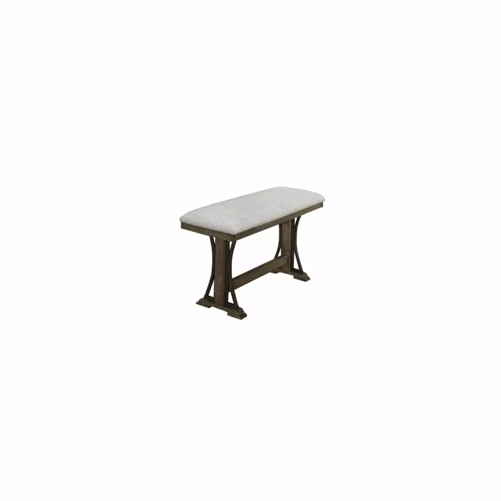 Benjara Counter Height Fabric Upholstered Bench with Trestle Base Brown and Gray