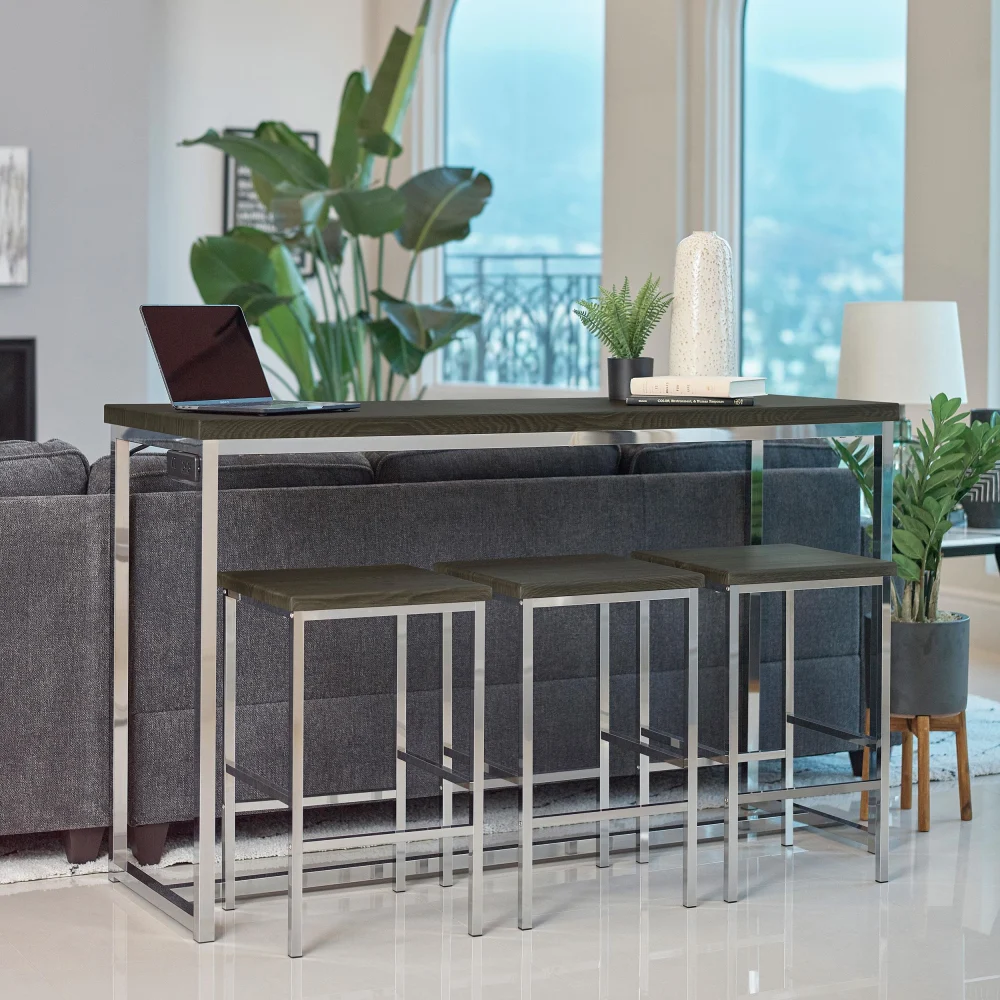 Cassidy 4-piece Rectangular Counter Height Dining Set Dark Oak Top with Chrome Legs