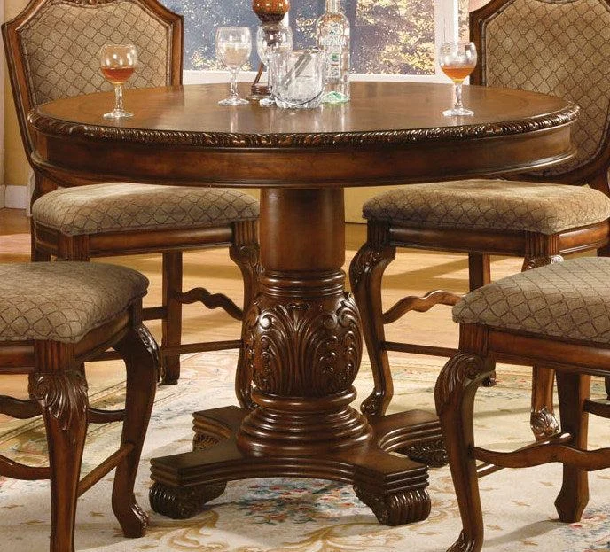 Acme Chateau De Ville Round Counter Height Pedestal Table in Cherry - Bar Height Table