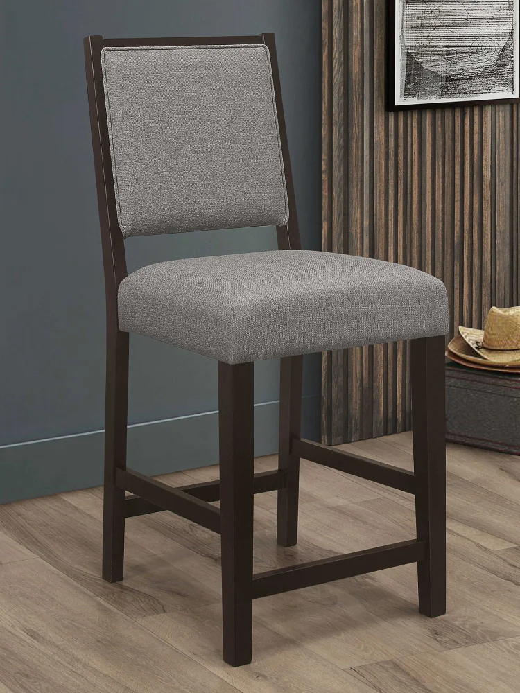 Bedford Upholstered Open Back Counter Height Stools with Footrest Set of 2 in Grey and Espresso