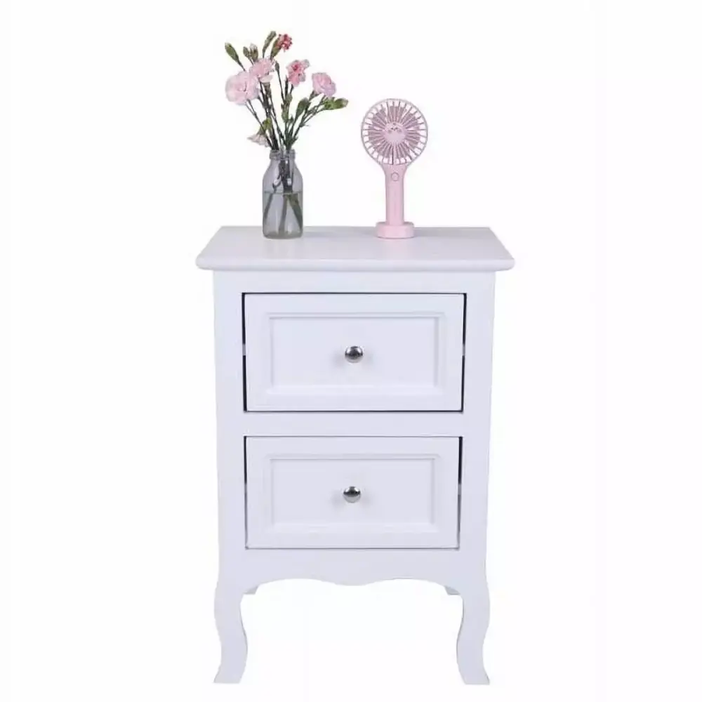 Country Style Two-Tier Night Table Large Size White Bedside Table