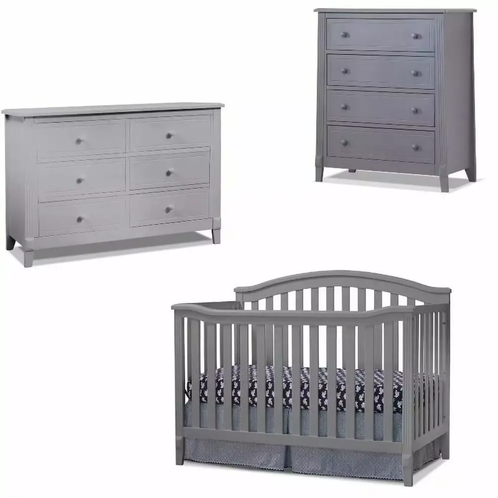 Baby Crib 4 Drawer Chest and Double Dresser Set in Gray - Nursery Furniture Set