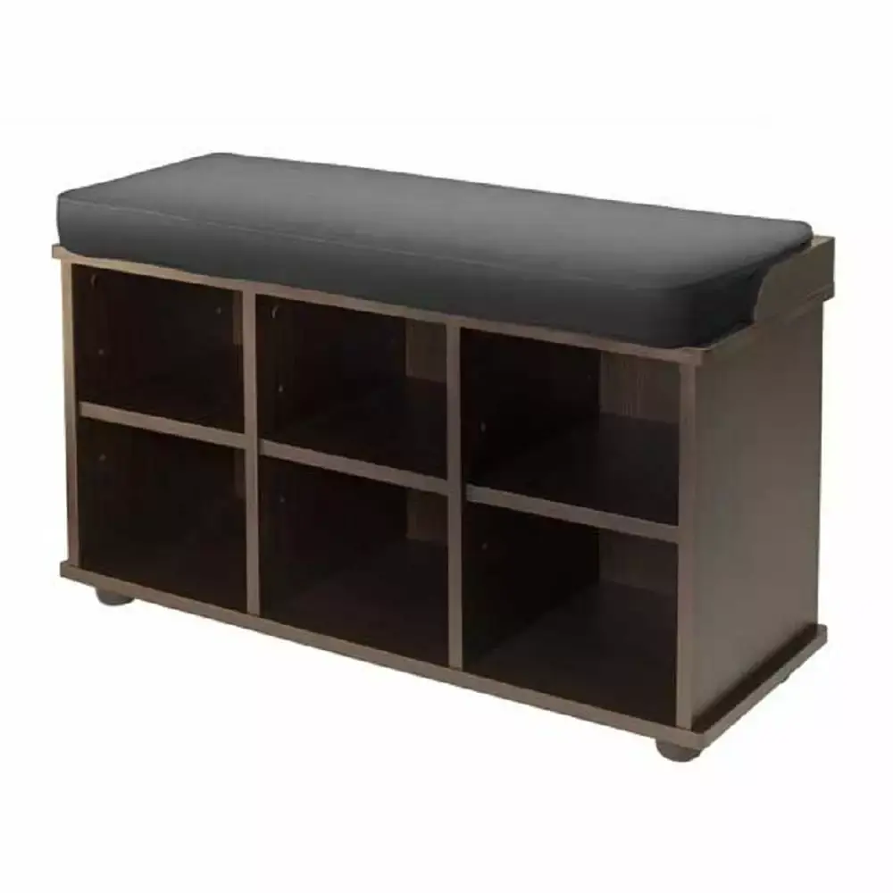 Contemporary Home Living 19 Black and Brown Bench with Six Cube Storage and Cushion Seat