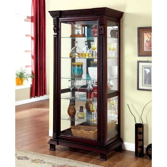 TULARE Dark Cherry Wood Curio Cabinet