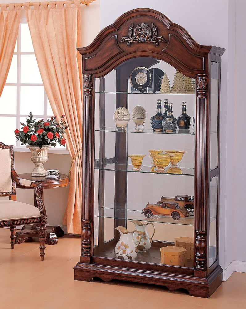 Denton Cherry Wood Curio Cabinet with Glass Doors