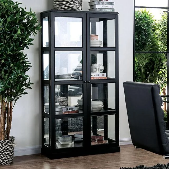 Vilas Black Curio Cabinet Display Case with Glass Doors