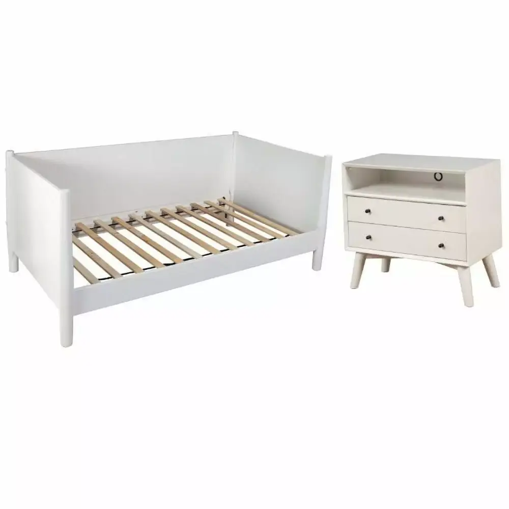 Home Square 2-Piece Set with Large Nightstand and Twin Size Day Bed in White