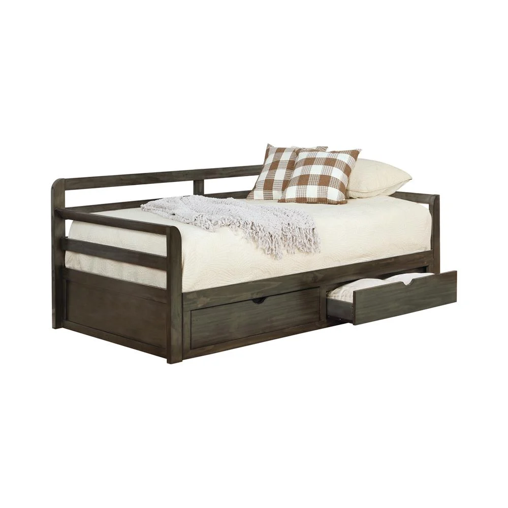 Sorrento 2-drawer Twin XL Daybed with Extension Trundle in Grey Finish